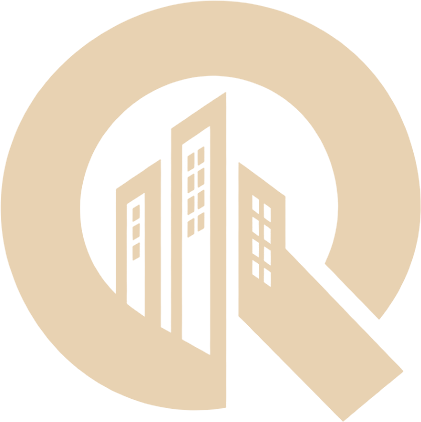 LHQ Q logo with apartment buildings